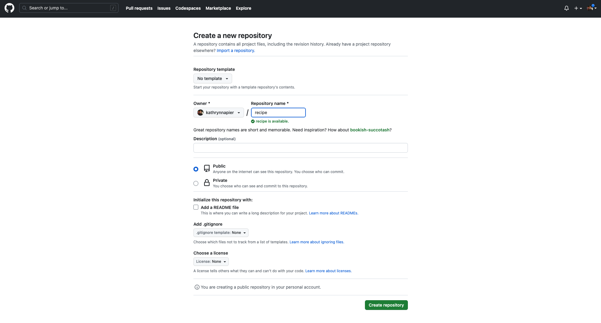 Creating a Repository on GitHub (Step 2)
